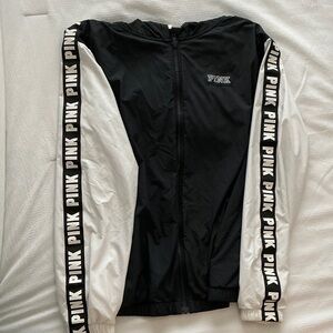 PINK Black & White Athletic Hooded Track Jacket